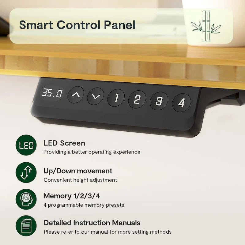 Bamboo Electric Height Adjustable Standing Desk - Single User