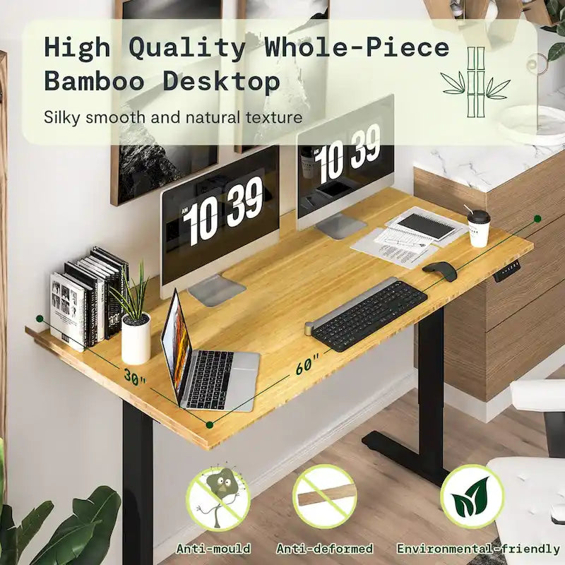 Bamboo Electric Height Adjustable Standing Desk - Single User