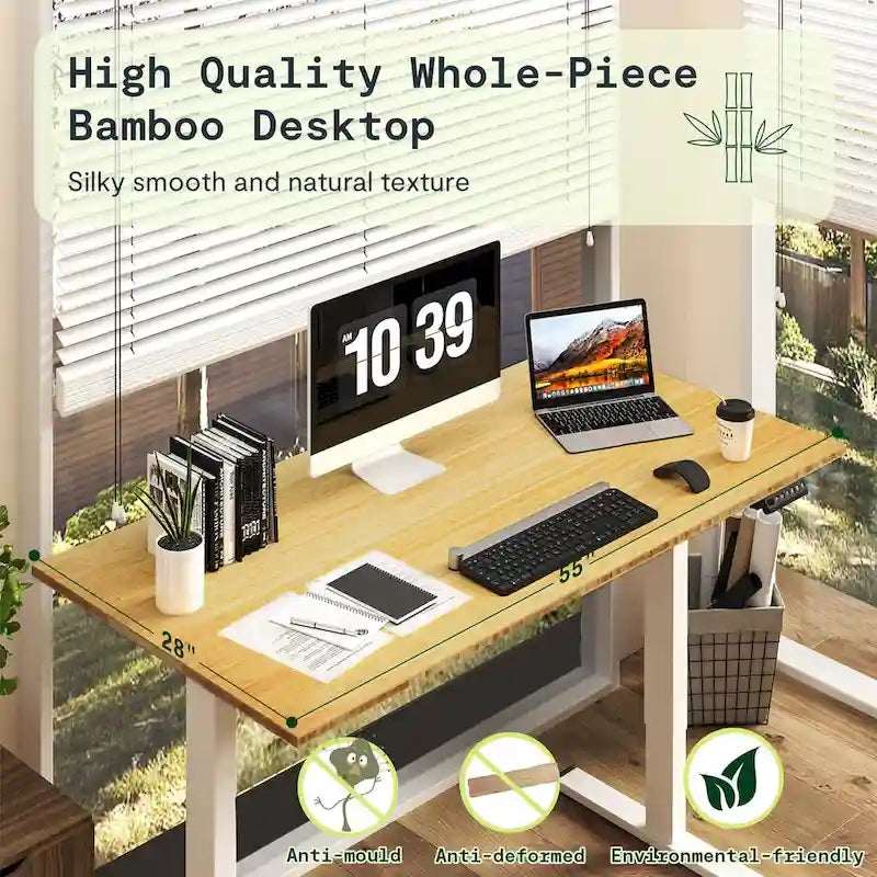 Bamboo Electric Height Adjustable Standing Desk - Single User