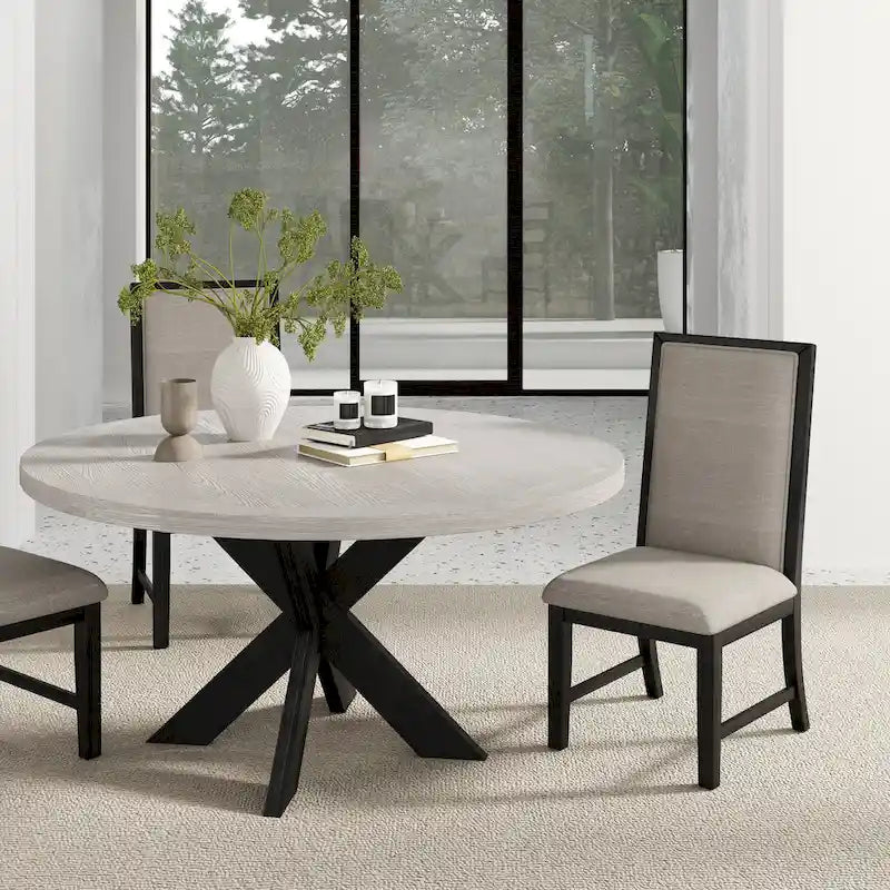 Gray Round Dining Table with Criss-Cross Base, Seats 4