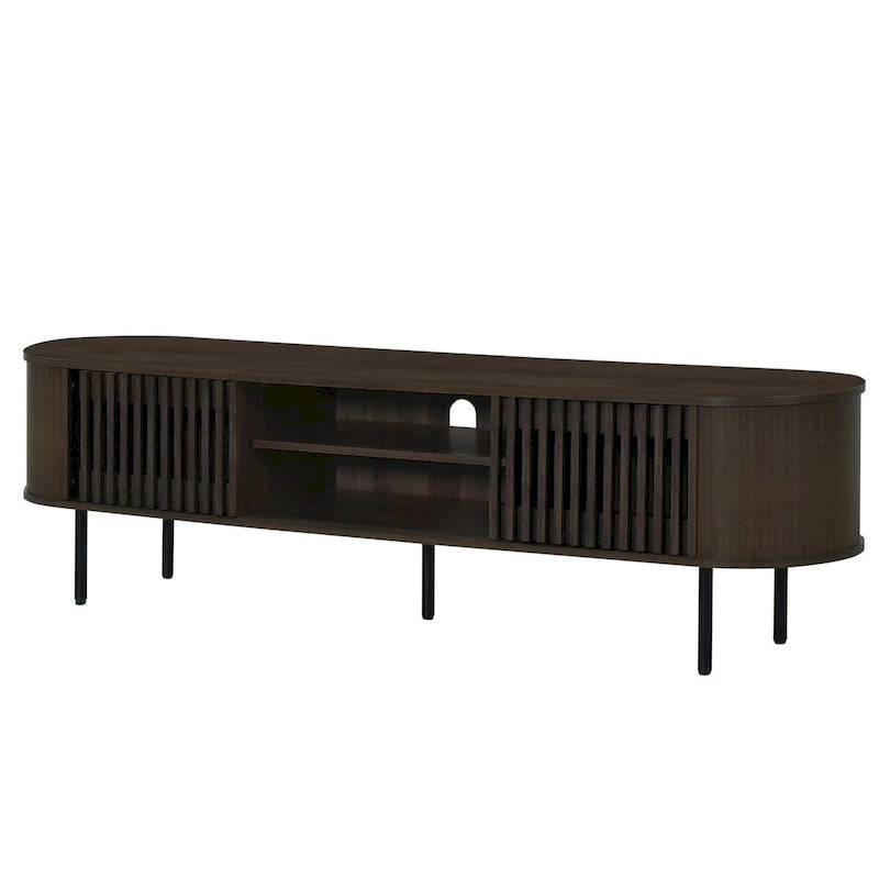 71" TV Console with Sliding Tambour Doors - Natural/Walnut