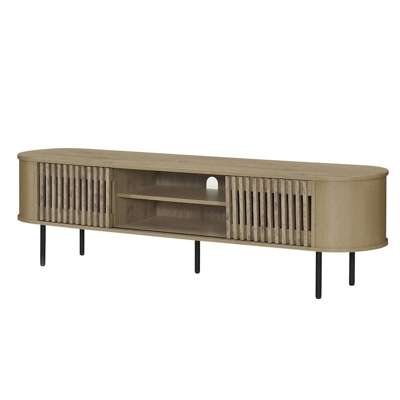 71" TV Console with Sliding Tambour Doors - Natural/Walnut