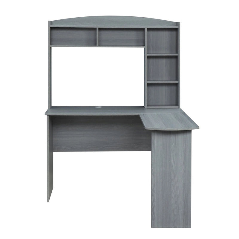Grey L-Shaped Computer Desk with Hutch for One Person